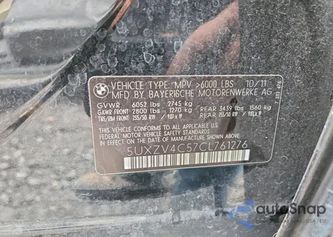 2012 BMW X5 xDrive35I z USA, uszkodzony, nr VIN 5UXZV4C57CL761276